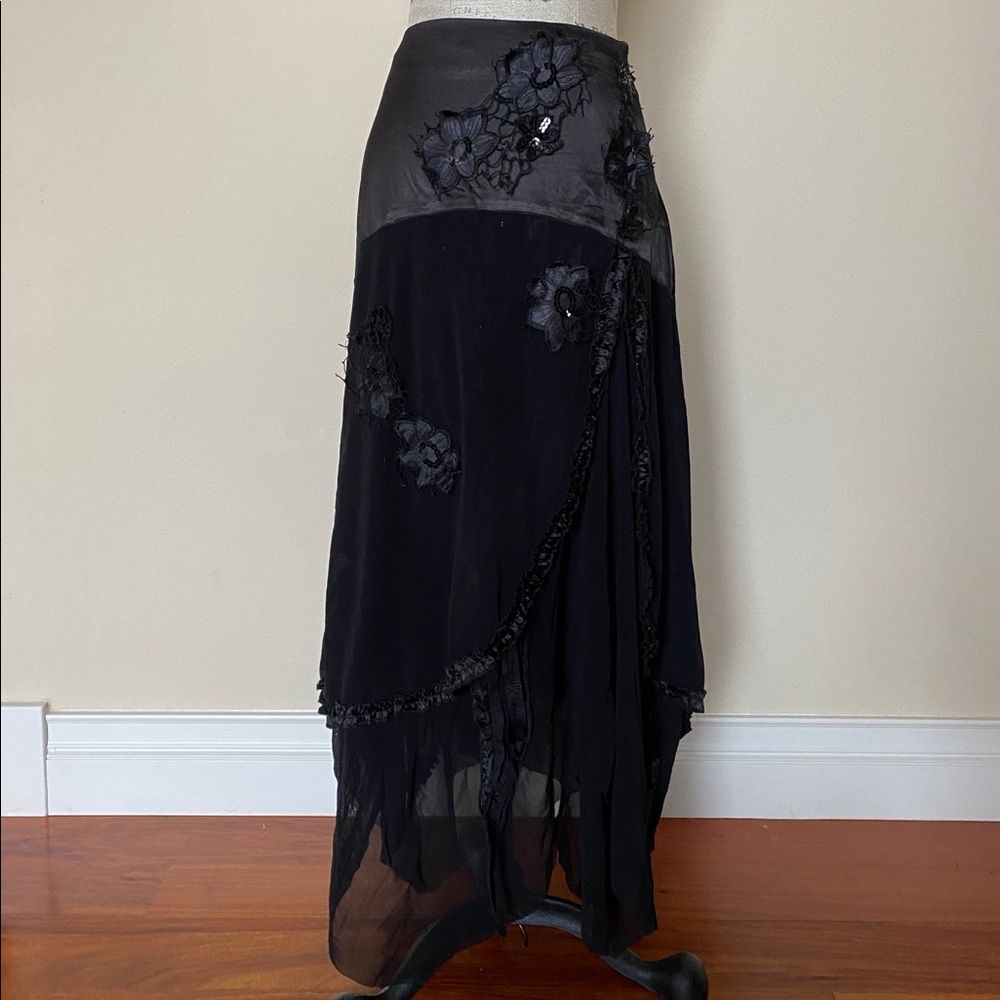 Satin top layered black skirt